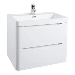 Monza Gloss White 600mm Wide Wall Mounted Vanity Unit - Modern Bathroom Storage