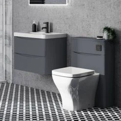 Monza Matt Grey 600mm Wide Wall Mounted Vanity Unit - Stylish & Space-Saving Bathroom Solution -Vanity Units Shop MZ6MGWH1 d2 460