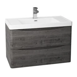 Monza Graphite Oak 750mm Wide Wall Mounted Vanity Unit - Modern Bathroom Storage Solution