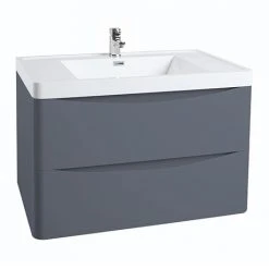 Monza Matt Grey 750mm Wide Wall Mounted Vanity Unit – Modern Bathroom Storage Solution