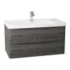 Monza Graphite Oak 900mm Wide Wall Mounted Vanity Unit | Modern Bathroom Storage Solution