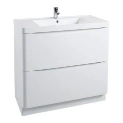 Monza Gloss White 900mm Wide Floor Standing Vanity Unit - Stylish Freestanding Bathroom Storage