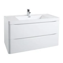 Monza Gloss White 900mm Wall Mounted Vanity Unit - Modern Bathroom Storage Solution