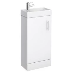 Milan Small Freestanding Vanity Unit - Gloss White | W400 x D222mm | Compact Bathroom Storage