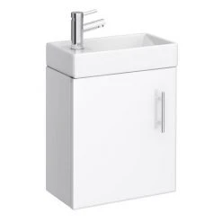 Milan Modern Wall Hung Basin Vanity Unit - Gloss White (W400 x D222mm) - Sleek Bathroom Storage Solution