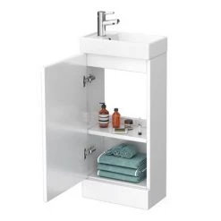 Milan Small Freestanding Vanity Unit - Gloss White | W400 x D222mm | Compact Bathroom Storage -Vanity Units Shop Milan Small Floor Standing Vanity Basin Unit d3 460