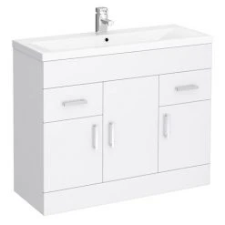 Toreno Basin Unit - 1000mm Modern High Gloss White Freestanding Vanity Unit with Mid Edged Basin