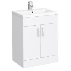 Vanity Units Shop 36 Toreno 600mm Modern High Gloss White Freestanding Vanity Unit with Mid Edged Basin