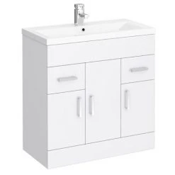 Toreno 800mm Freestanding Vanity Unit - Modern High Gloss White with Mid Edged Basin