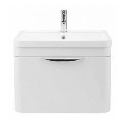 Monza Wall Hung 1 Drawer Vanity Unit with Chrome Handle - W600 x D445mm - Modern Bathroom Storage -Vanity Units Shop Monza 600 Wall Hung 1 Drawer Vanity Unit d1 460