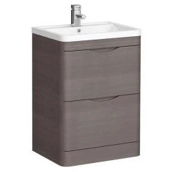 Monza 600mm Floor Standing Vanity Unit in Stone Grey Woodgrain | Freestanding Bathroom Furniture