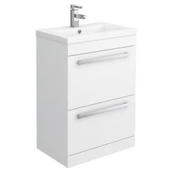 Nova 600mm Mid-Edge Basin High Gloss White Vanity Unit - Freestanding Modern Bathroom Furniture