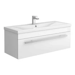 Nova 1000mm Mid-Edge Basin Wall Hung High Gloss White Vanity Unit | Modern Bathroom Storage Solution