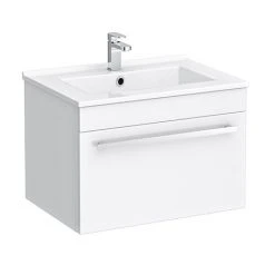 Nova 500mm Wall Hung Vanity Sink with Cabinet - Modern High Gloss White - Space-Saving Bathroom Storage Solution