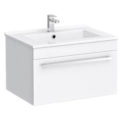 Nova 600mm Wall Hung Vanity Sink with Cabinet - Modern High Gloss White | Sleek Bathroom Design