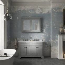 Old London 1200mm Double Bowl Grey Marble Vanity Unit - Storm Grey | Premium Bathroom Cabinet -Vanity Units Shop OLGM12SG detail1 460