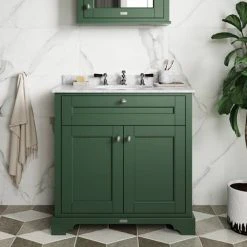Old London 800mm Freestanding Vanity Unit with Single Bowl White Marble Top - Hunter Green 6 Old London 800mm Freestanding Vanity Unit with Single Bowl White Marble Top - Hunter Green -Vanity Units Shop OLMT800HG d3 460