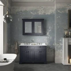 Old London 1200mm Double Sink Vanity Unit with White Marble Top - Twilight Blue -Vanity Units Shop OLWM12TB d2 460
