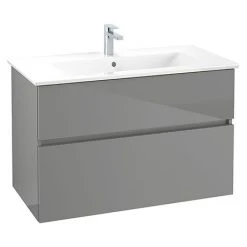Villeroy & Boch V-Line Glossy Grey 1000mm Wall Hung 2-Drawer Vanity Unit | Premium Bathroom Storage