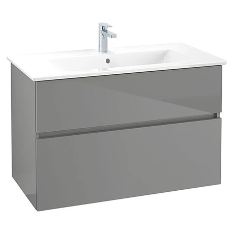 Villeroy & Boch V-Line Glossy Grey 1000mm Wall Hung 2-Drawer Vanity Unit | Premium Bathroom Storage 1 Villeroy & Boch V-Line Glossy Grey 1000mm Wall Hung 2-Drawer Vanity Unit | Premium Bathroom Storage