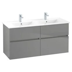 Villeroy & Boch V-Line Glossy Grey 1300mm Wall Hung 4-Drawer Double Vanity Unit | Premium Bathroom Furniture