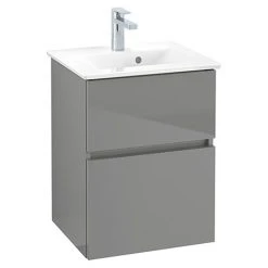 Villeroy & Boch V-Line Glossy Grey 500mm Wall Hung 2-Drawer Vanity Unit - Stylish and Functional