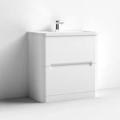 Nuie Elbe Satin White 800mm 2-Drawer Floor Standing Vanity Unit - PAR103A -Vanity Units Shop PAR103A D2 460