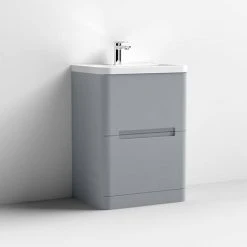 Nuie Elbe Satin Grey 600mm Floor Standing 2-Drawer Vanity Unit - PAR201A | Freestanding Bathroom Storage -Vanity Units Shop PAR201A D2 460