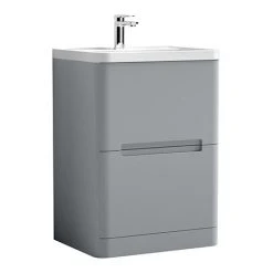 Nuie Elbe Satin Grey 600mm Floor Standing 2-Drawer Vanity Unit - PAR201A | Freestanding Bathroom Storage