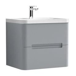 Nuie Elbe Satin Grey 600mm Wall Hung 2-Drawer Vanity Unit - PAR202A | Modern Bathroom Storage