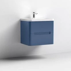 Nuie Elbe Satin Blue 600mm Wall Hung 2-Drawer Vanity Unit - PAR302A | Modern Bathroom Storage -Vanity Units Shop PAR302A D1 460