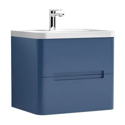 Nuie Elbe Satin Blue 600mm Wall Hung 2-Drawer Vanity Unit - PAR302A | Modern Bathroom Storage