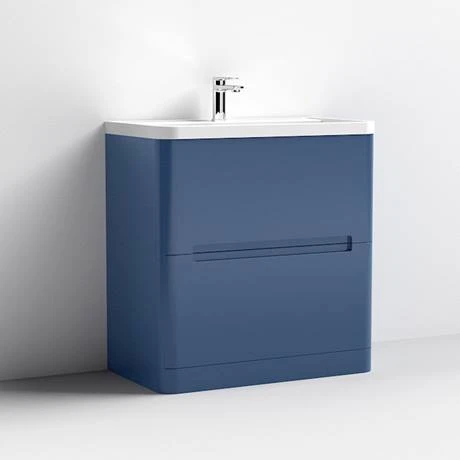 Nuie Elbe Satin Blue 800mm Floor Standing 2-Drawer Vanity Unit - PAR303A | Freestanding Vanity Unit with Modern Design 3 Nuie Elbe Satin Blue 800mm Floor Standing 2-Drawer Vanity Unit - PAR303A | Freestanding Vanity Unit with Modern Design - Image 3