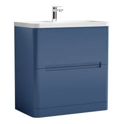 Nuie Elbe Satin Blue 800mm Floor Standing 2-Drawer Vanity Unit - PAR303A | Freestanding Vanity Unit with Modern Design