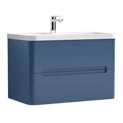 Nuie Elbe Satin Blue 800mm Wall Hung 2-Drawer Vanity Unit - PAR304A