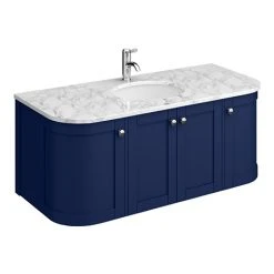 Period Bathroom Co. 1220mm Curved Wall Hung Vanity with White Marble Basin Top - Cobalt Blue