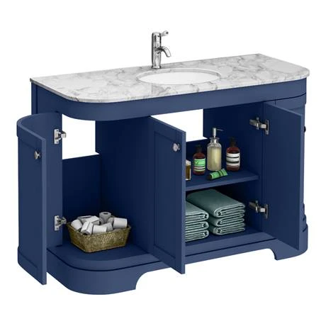 Period Bathroom Co. 1220mm Curved Vanity Unit with White Marble Basin Top - Cobalt Blue | Freestanding Bathroom Vanity 3 Period Bathroom Co. 1220mm Curved Vanity Unit with White Marble Basin Top - Cobalt Blue | Freestanding Bathroom Vanity - Image 3