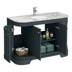 The Period Bathroom Co. 1220mm Curved Vanity Unit with White Marble Basin Top - Dark Grey | Freestanding Bathroom Vanity -Vanity Units Shop PBC12DGCRVM d2 460