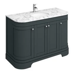 The Period Bathroom Co. 1220mm Curved Vanity Unit with White Marble Basin Top - Dark Grey | Freestanding Bathroom Vanity