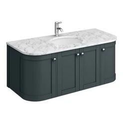 Period Bathroom Co. 1220mm Curved Wall Hung Vanity with White Marble Basin Top - Dark Grey | Premium Wall Hung Vanity Unit