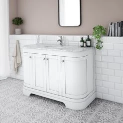 Period Bathroom Co. 1220mm Curved Freestanding Vanity Unit with White Marble Basin Top - Elegant & Practical White Finish