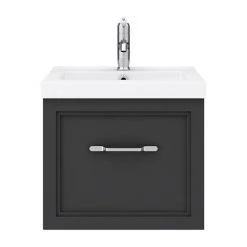 Period Bathroom Co. Matt Black Wall Hung Vanity Unit - 500mm with 1 Drawer & Chrome Handle -Vanity Units Shop PBC5WHBLK1D d3 460