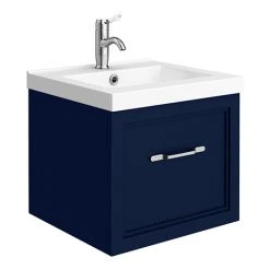 Matt Blue Wall Hung Vanity Unit with Drawer - 500mm | The Period Bathroom Company