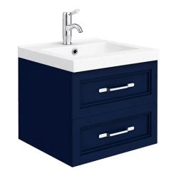 Period Bathroom Co. Matt Blue Wall Hung Vanity - 500mm with 2 Drawers & Chrome Handles