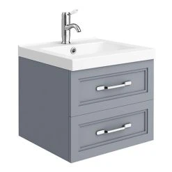 Period Bathroom Co. Matt Grey Wall Hung Vanity 500mm with 2 Drawers & Chrome Handles