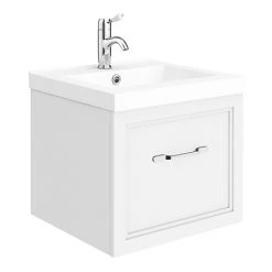 Period Bathroom Co. Wall Hung Vanity - Matt White - 500mm 1 Drawer with Chrome Handle | Modern Bathroom Storage