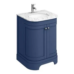 620mm Curved Vanity Unit with White Marble Basin Top - Cobalt Blue | Freestanding Bathroom Vanity