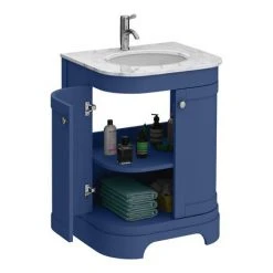 620mm Curved Vanity Unit with White Marble Basin Top - Cobalt Blue | Freestanding Bathroom Vanity -Vanity Units Shop PBC6BLCRVM d3 460