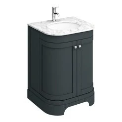 Period Bathroom Co. 620mm Curved Vanity Unit with Marble Basin Top - Dark Grey | Freestanding Bathroom Vanity
