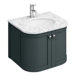 Period Bathroom Co. 620mm Curved Wall Hung Vanity with White Marble Basin Top - Dark Grey | Elegant & Space-Saving Design